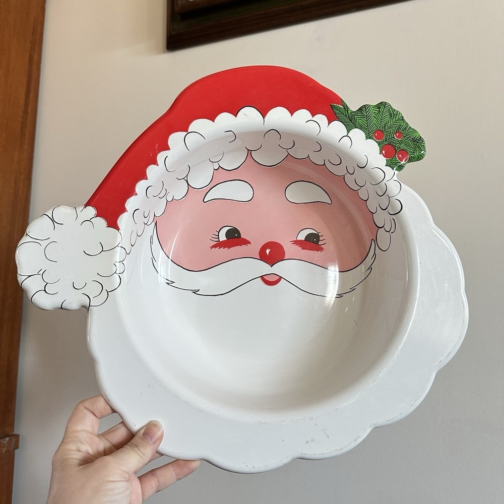 Vtg‎ 80s Ullman Santa Clause Plastic Large Serving Bowl Retro Christmas Dish
